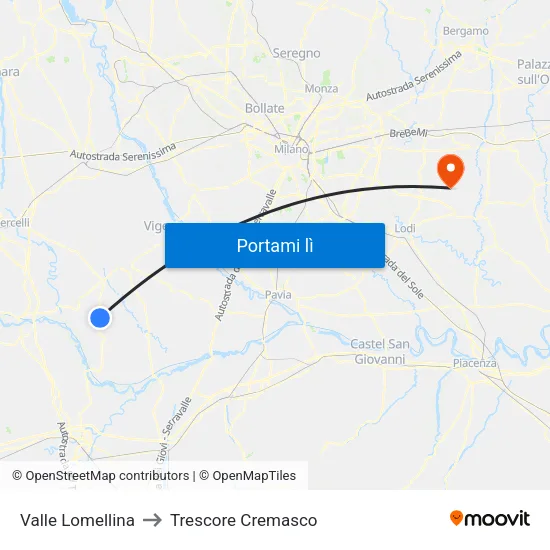 Valle Lomellina to Trescore Cremasco map