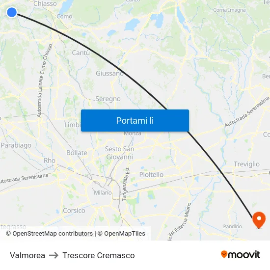 Valmorea to Trescore Cremasco map