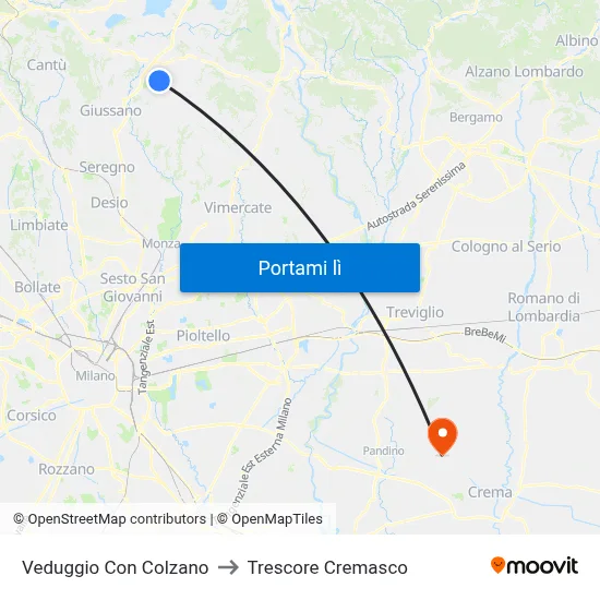Veduggio Con Colzano to Trescore Cremasco map