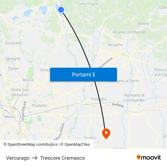 Vercurago to Trescore Cremasco map