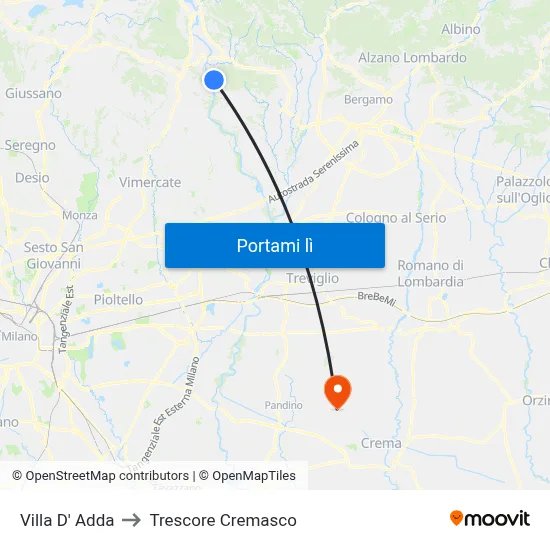 Villa D' Adda to Trescore Cremasco map