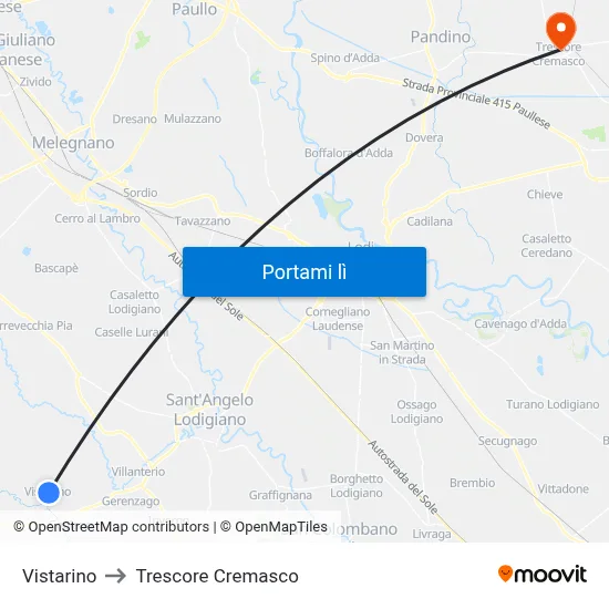 Vistarino to Trescore Cremasco map