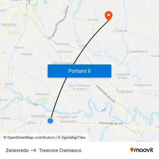 Zenevredo to Trescore Cremasco map