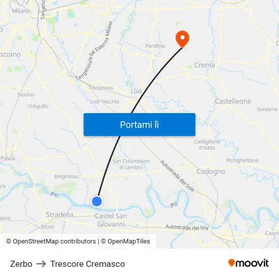 Zerbo to Trescore Cremasco map