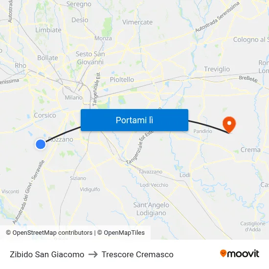 Zibido San Giacomo to Trescore Cremasco map