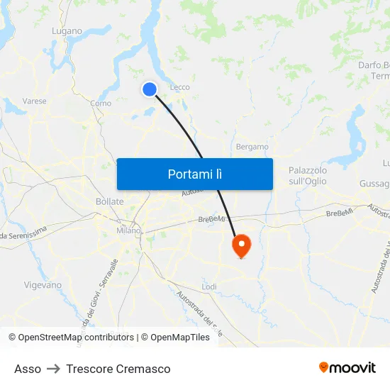 Asso to Trescore Cremasco map