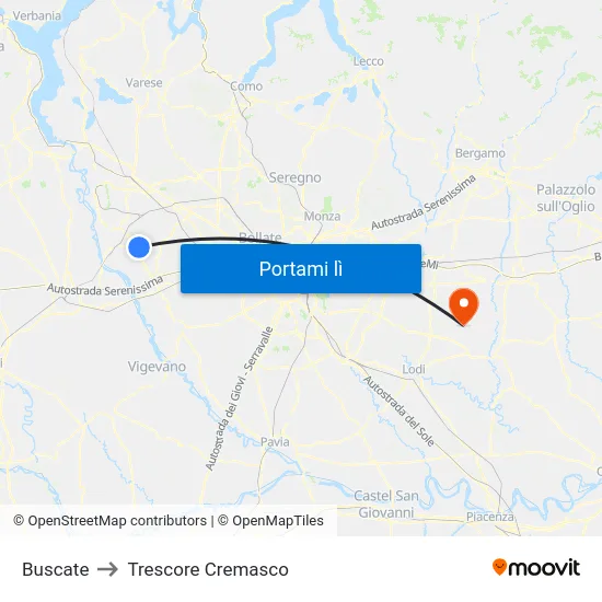 Buscate to Trescore Cremasco map