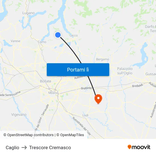 Caglio to Trescore Cremasco map