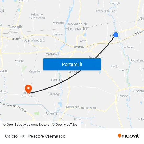 Calcio to Trescore Cremasco map