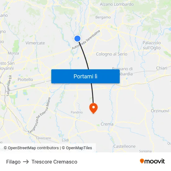 Filago to Trescore Cremasco map