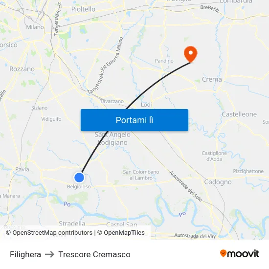 Filighera to Trescore Cremasco map
