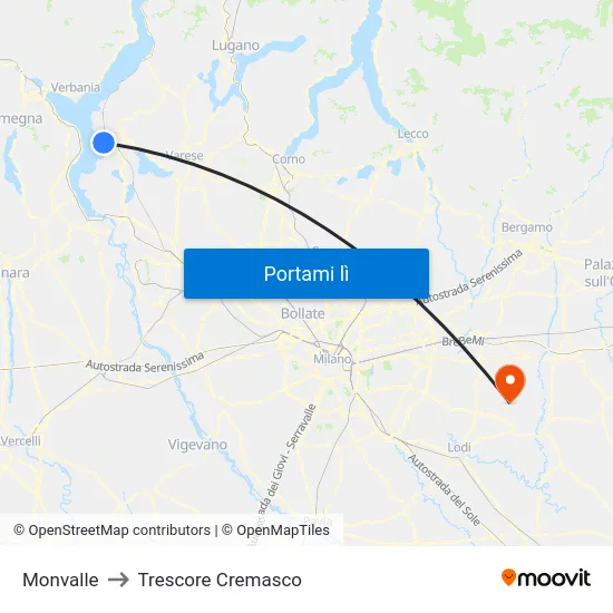 Monvalle to Trescore Cremasco map