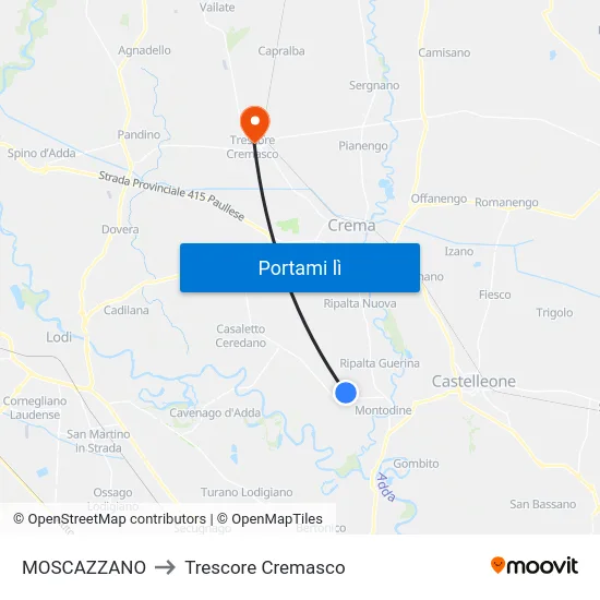 MOSCAZZANO to Trescore Cremasco map