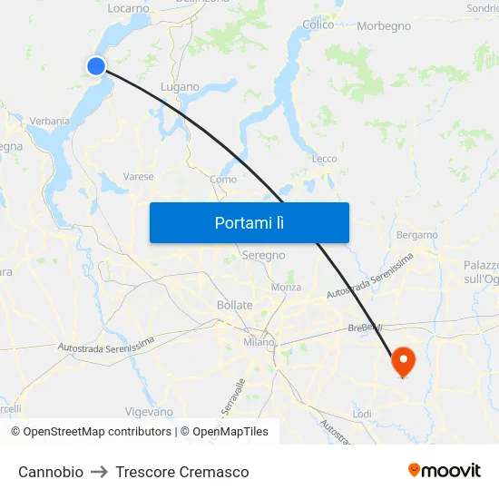 Cannobio to Trescore Cremasco map