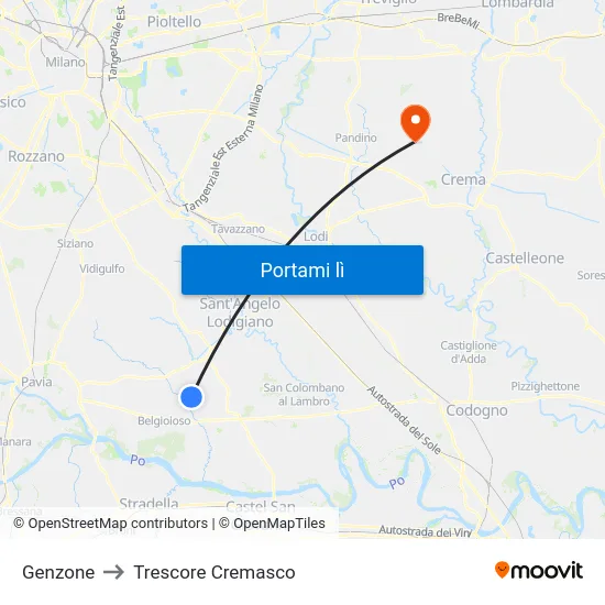 Genzone to Trescore Cremasco map