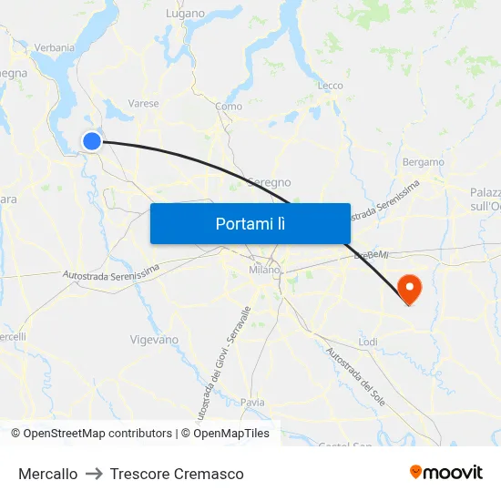 Mercallo to Trescore Cremasco map