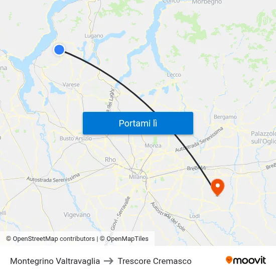Montegrino Valtravaglia to Trescore Cremasco map