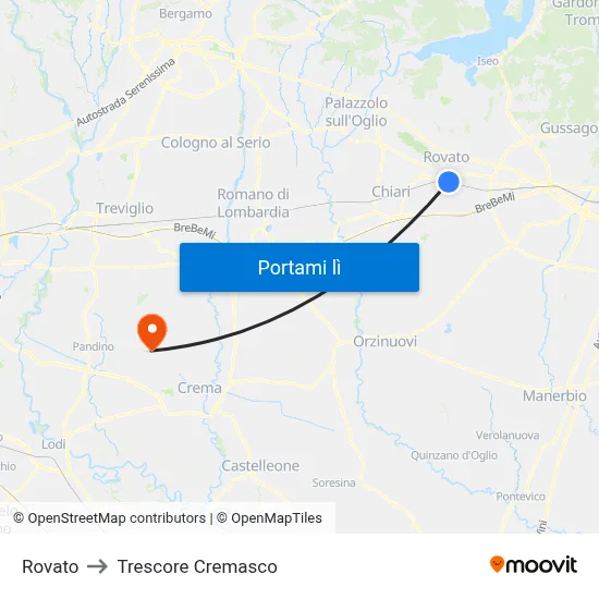 Rovato to Trescore Cremasco map