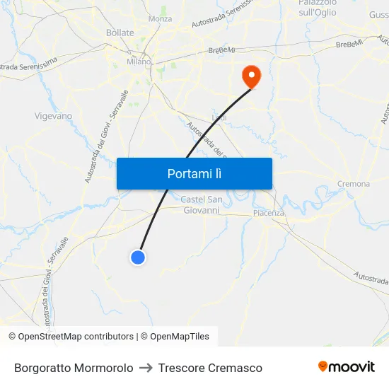Borgoratto Mormorolo to Trescore Cremasco map