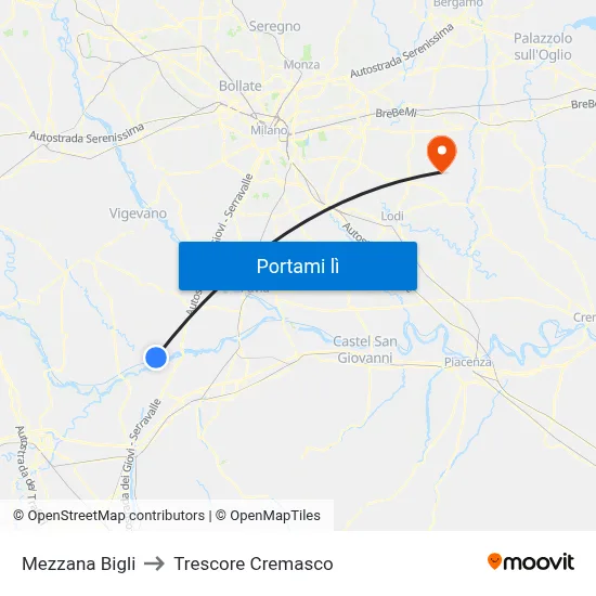 Mezzana Bigli to Trescore Cremasco map