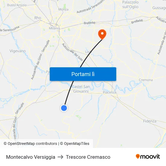 Montecalvo Versiggia to Trescore Cremasco map