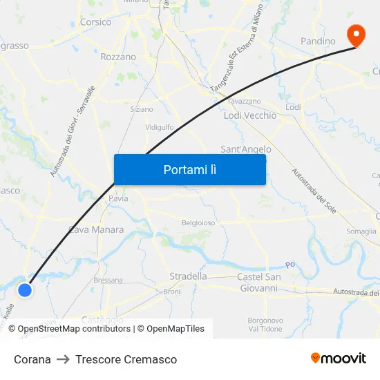 Corana to Trescore Cremasco map