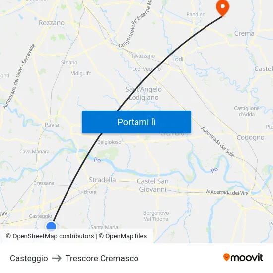 Casteggio to Trescore Cremasco map