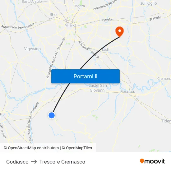 Godiasco to Trescore Cremasco map