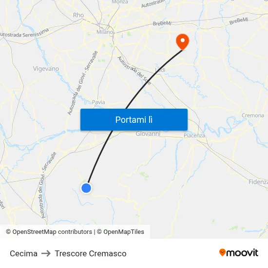 Cecima to Trescore Cremasco map