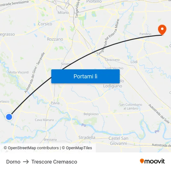 Dorno to Trescore Cremasco map