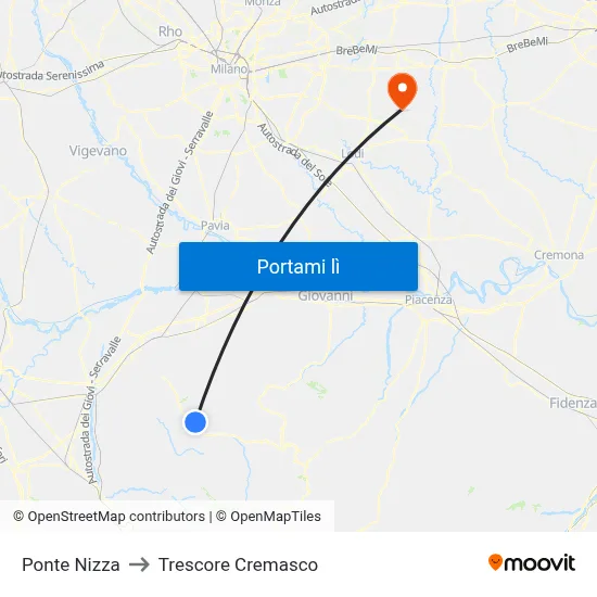 Ponte Nizza to Trescore Cremasco map