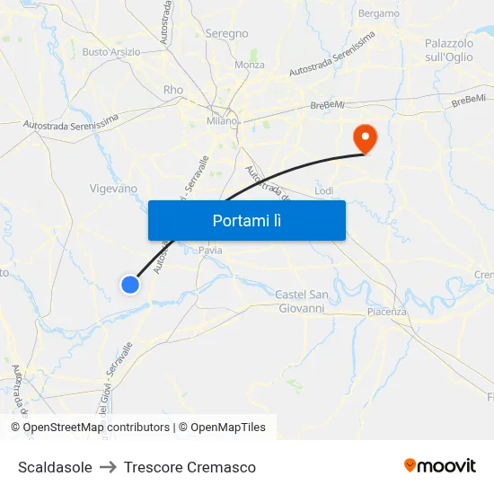 Scaldasole to Trescore Cremasco map