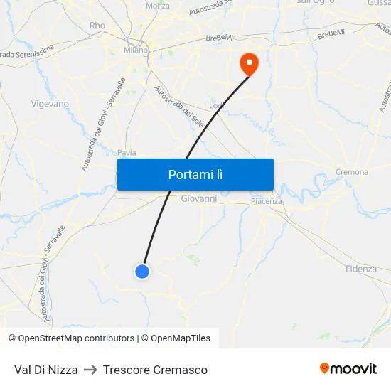 Val Di Nizza to Trescore Cremasco map