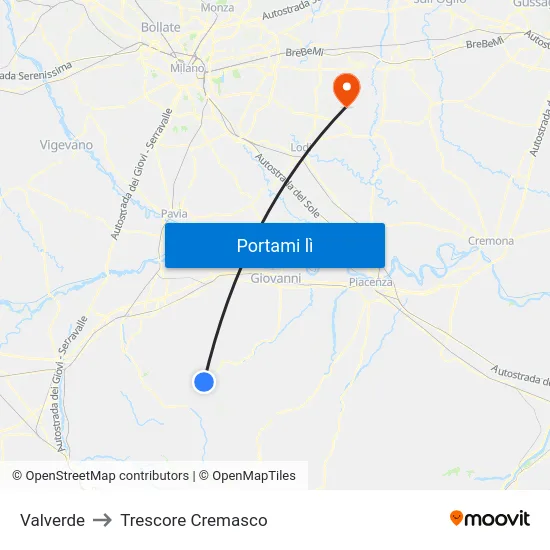 Valverde to Trescore Cremasco map