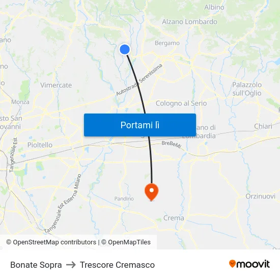 Bonate Sopra to Trescore Cremasco map