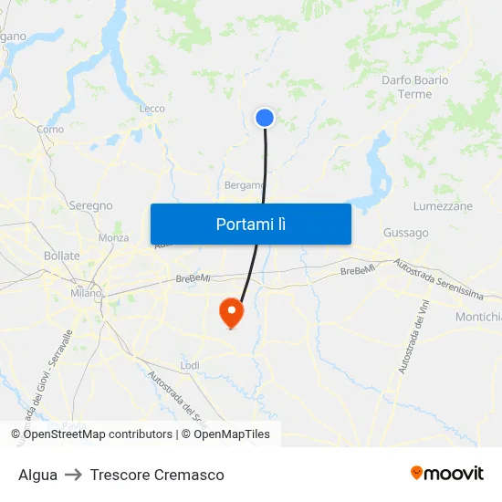 Algua to Trescore Cremasco map