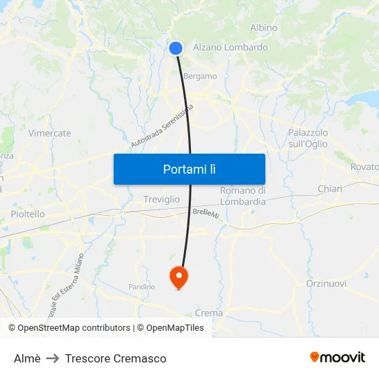 Almè to Trescore Cremasco map