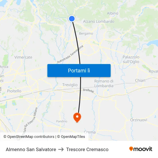 Almenno San Salvatore to Trescore Cremasco map