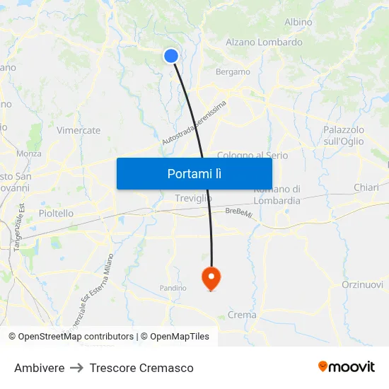 Ambivere to Trescore Cremasco map