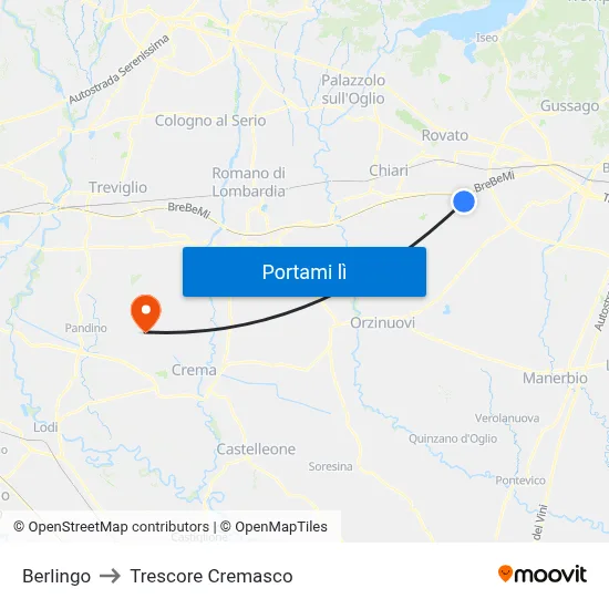 Berlingo to Trescore Cremasco map