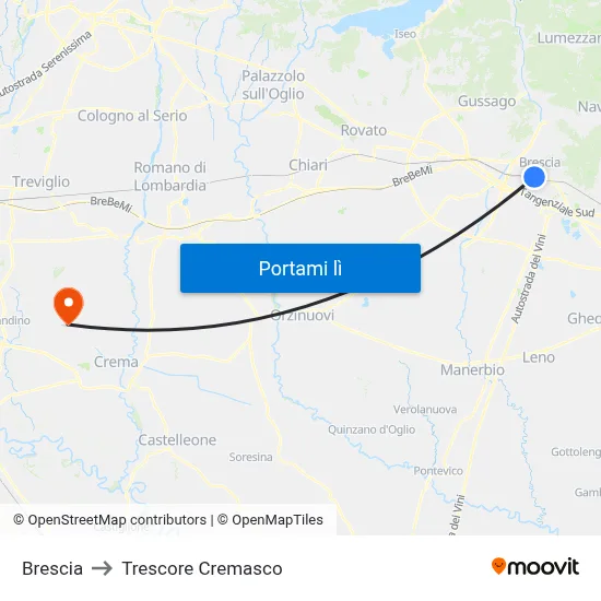 Brescia to Trescore Cremasco map