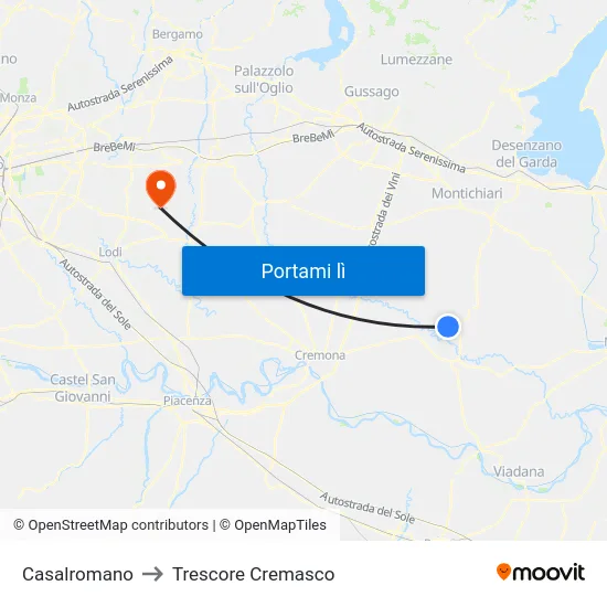 Casalromano to Trescore Cremasco map
