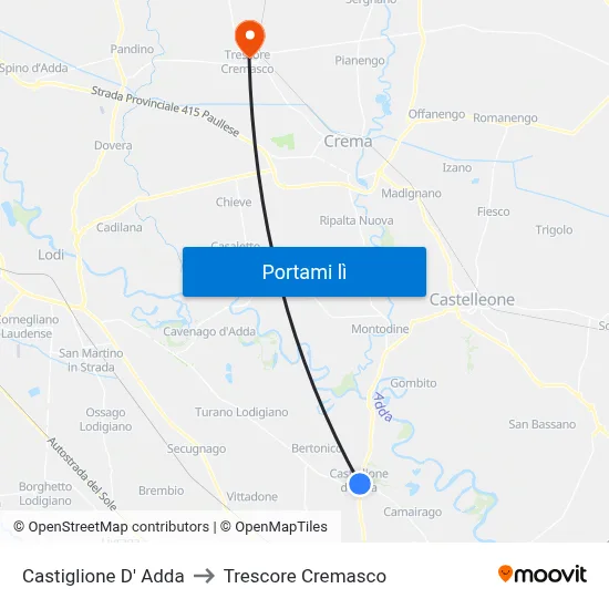 Castiglione D' Adda to Trescore Cremasco map