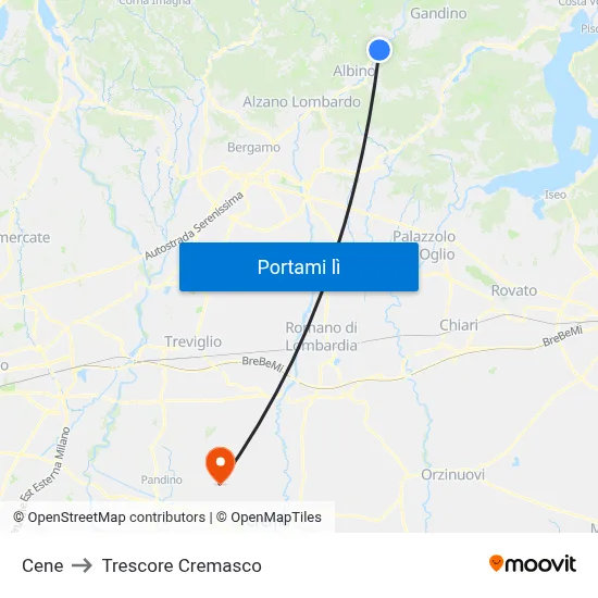 Cene to Trescore Cremasco map