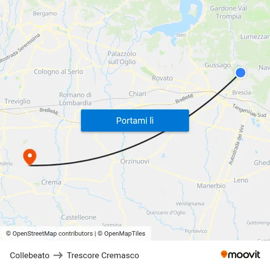 Collebeato to Trescore Cremasco map