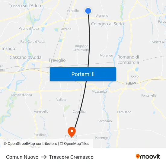 Comun Nuovo to Trescore Cremasco map