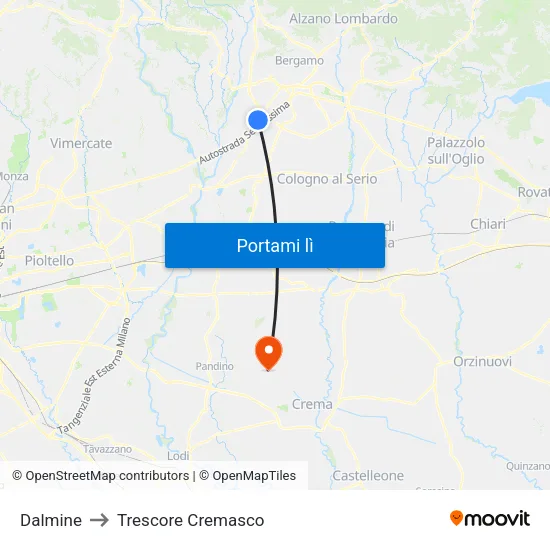 Dalmine to Trescore Cremasco map