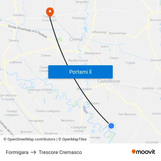 Formigara to Trescore Cremasco map