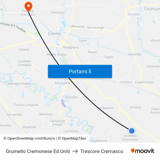 Grumello Cremonese Ed Uniti to Trescore Cremasco map