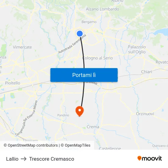 Lallio to Trescore Cremasco map